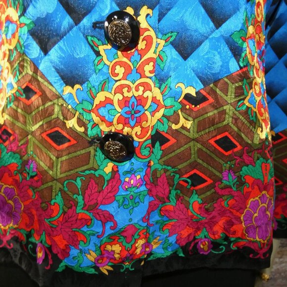 Anne Crimmins Silk Blazer Jacket Silk Lined Sz 16 Blue with Rainbow Color Design - Picture 9 of 9